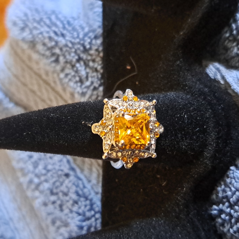 925 silver citrine and sapphire ring size 7
